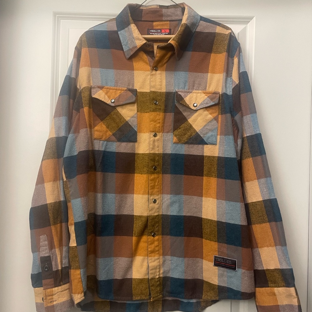 Troll Co Flannel Pearl Snap Long Sleeve Mens Shirt Size L